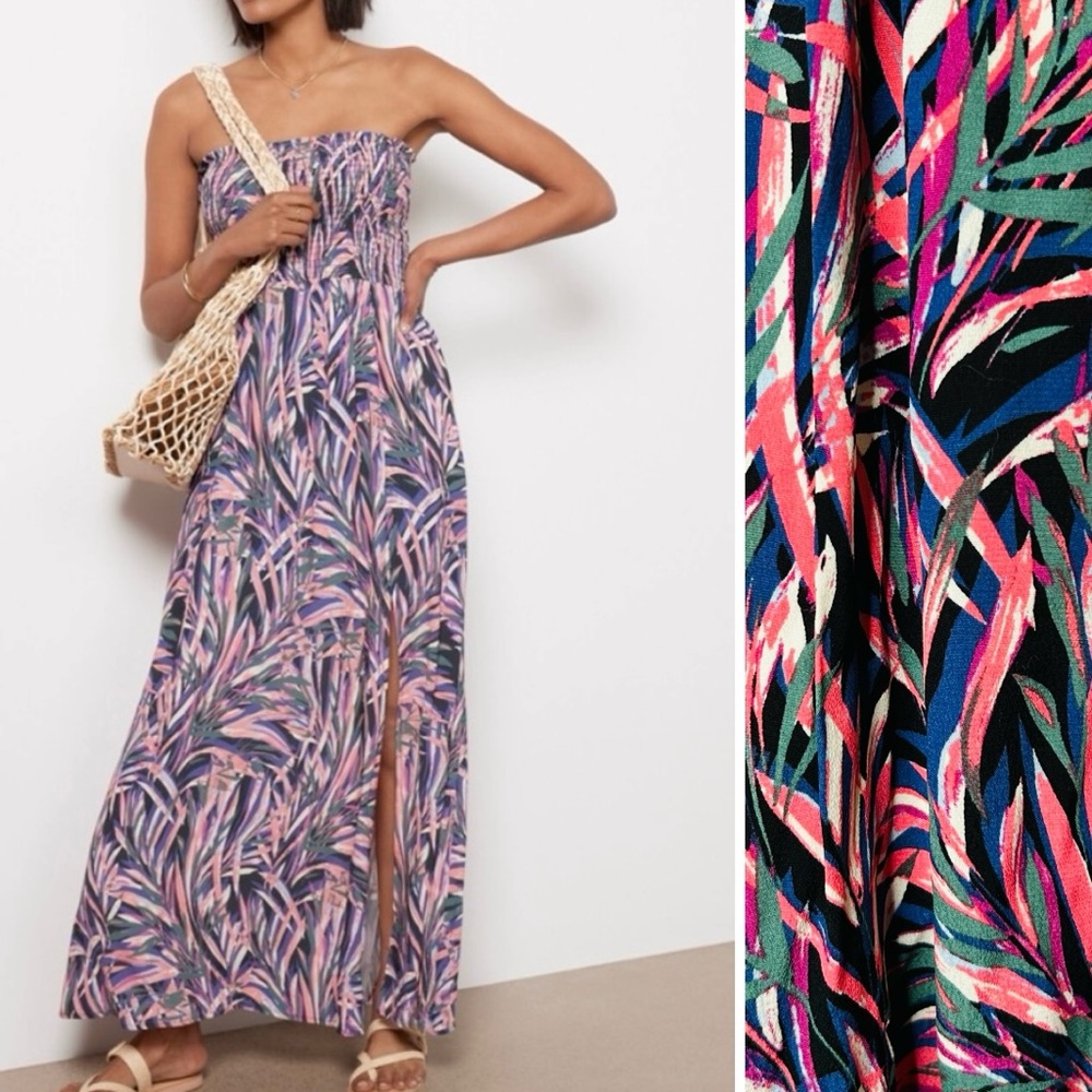 Evereve Hadley Strapless Maxi Dress Palm Print Size S